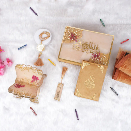 Kid's Pink Sequence Gift Set with prayer beads, decorative box, and accessories for religious celebrations