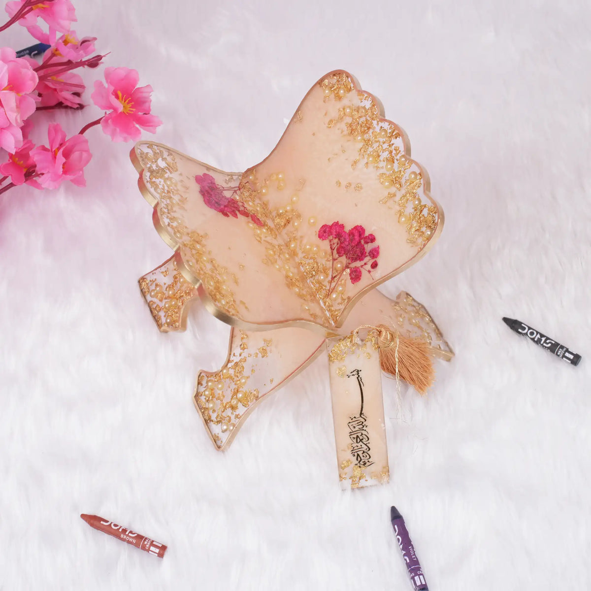 Pink floral decorated Islamic calligraphy ornament for kids