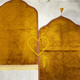 Close-up of Golden Dome Family Janamaz Set showing personalized names 'Ali' and 'Aiman' with heart design, ideal for wedding gifting.