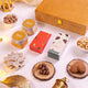 Golden Indulgence Hamper open display with gourmet cookies, choco almonds, and dry fruits, ideal for Ramadan and Eid gifting.