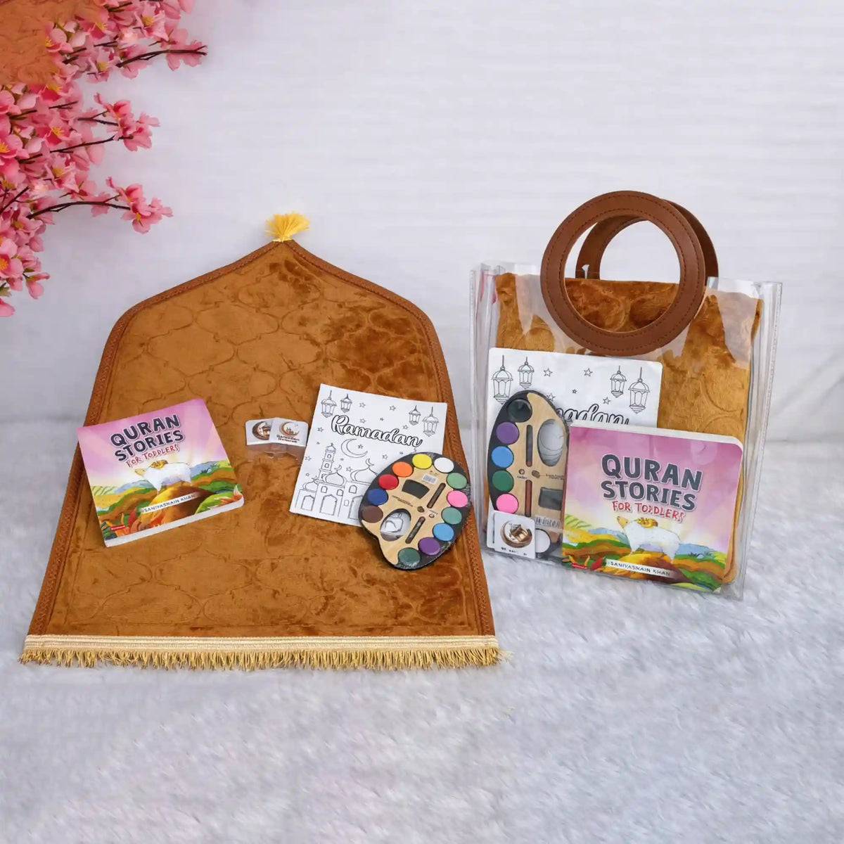 Kids Ramadan and Eid gift box with books, toys, and celebration items