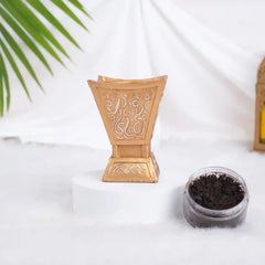 Golden Majesty Bakhoor Burner with intricate Arabic calligraphy, ideal for Ramadan & EID home decor and daily aromatic rituals.