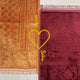 Two prayer mats, one brown and one red, with 'Sobia' branding.