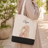 Grace in Bloom personalized Muslimah tote bag with floral design and custom name