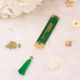 Green Flakes Couple Ibadah Set – elegant green and gold Islamic bookmark with tassel, Quran reading accessory