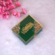 Velvet Quran Gift Set - Green Flakes Mini Tilawat-Quran in a compact green designer box with gold Arabic calligraphy and decorative flakes. Ideal for religious gifting.