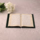 Open Quran with gold-embellished border from the Green Flakes Sawab-E-Jariya Hamper, perfect for ceremonial gifting.