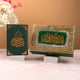 Green velvet Quran and glittered Islamic gift box from the Sawab-E-Jariya Hamper, perfect for Eid, weddings, or spiritual gifting.