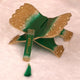 Green and gold glittered Rehal with matching Islamic bookmark from the Sawab-E-Jariya Hamper, part of a luxury Quran gift set.