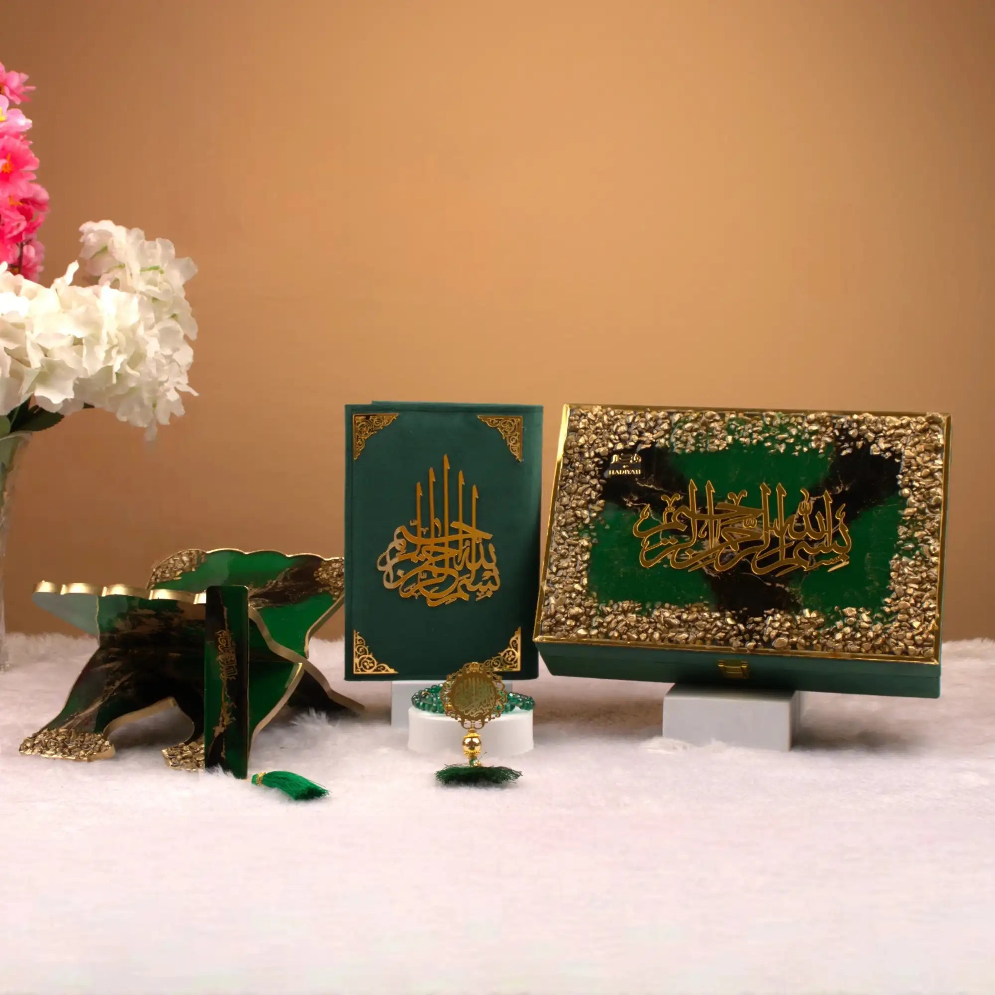 Decorative items with Arabic calligraphy on a beige background Main image