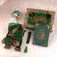 Green Stones Rehal Hamper - Islamic Gift Set with velvet Quran, resin Rehal, Tasbeeh, and bookmark in a decorative box. Ideal Quran gift set online.