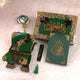 Green Stones Rehal Hamper - Islamic Gift Set with velvet Quran, resin Rehal, Tasbeeh, and bookmark in a decorative box. Ideal Quran gift set online.