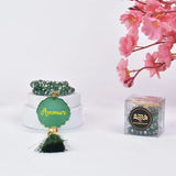 Green Crystal Tasbeeh 100 Beads - Personalized Gift with name 'Ammar', displayed in elegant packaging, ideal for Islamic gifting and Hajj & Umrah.