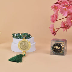 Green Crystal Tasbeeh with Bismillah (100 Beads)