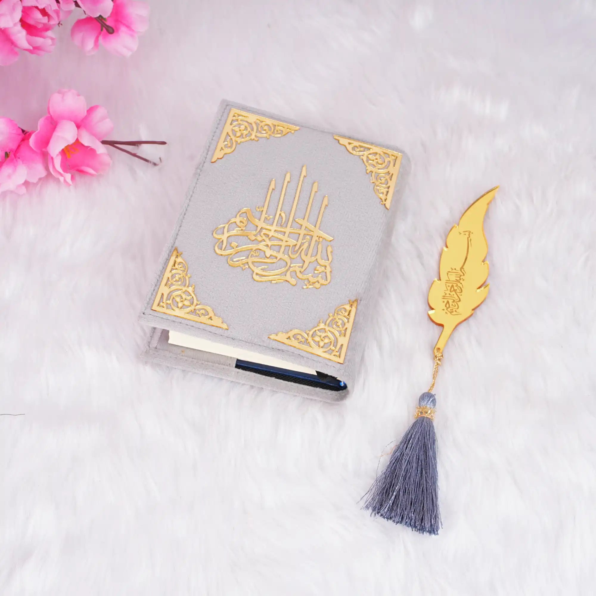 Grey Mini Quran with Feather Bookmark Main image