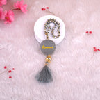 Gray 33 Beads Tasbeeh with Resin Agate and name 'Ammar', handmade prayer beads suitable for Umrah gifts and personal reflection.