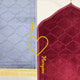 Two prayer rugs, one gray and one red, with 'Umar' branding on a white background.