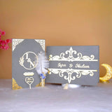 Premium Grey Nikah Nama Hamper featuring custom names, elegant gold detailing, and velvet finish for wedding ceremony essentials.