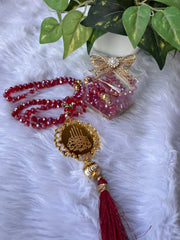 Maroon Crystal Tasbeeh with Bismillah (100 Beads)