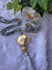 Grey Crystal Tasbeeh with Bismillah (100 Beads)