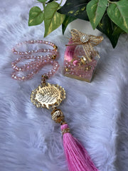 Pink Crystal Tasbeeh with Bismillah (100 Beads)