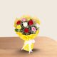 8 Mixed Roses Bouquet - Mixed Roses Gift in yellow wrapping with white ribbon, showcasing red, pink, white, and yellow roses. Perfect for Women's Day and celebrations.