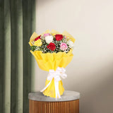 8 Mixed Roses Bouquet arranged in packaging, close-up