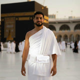 Men's Ihram Belt - Hajj & Umrah Essential worn by pilgrim at Kaaba. Secure, adjustable fit ideal for carrying valuables during rituals.