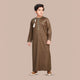 Omani Style Brown Kids Thobes in full-length design with white tassel, perfect for festive occasions. Elegant traditional wear for young boys.