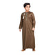 Brown Kids Thobes Omani Style with tassel detail, ideal for Eid and Ramadan. Traditional boys' jubba in premium fabric for comfort and heritage.