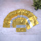 Eid-Al-Adha Meat Packets - Pack of 12 | Eid Meat Bags arranged in a fan shape on white fur, gold and clear ziplock design ideal for Qurbani meat storage.