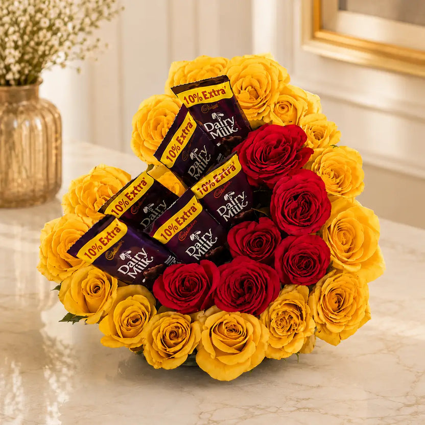 Cadbury With Rose — fresh flower bouquet | Hadiyah Gifting Main image
