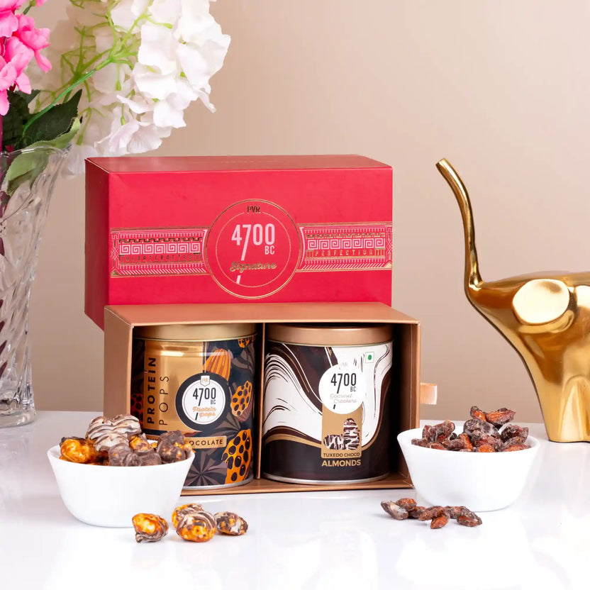 Tuxedo Chocolate Duo - Gourmet Popcorn gift box with dark and white chocolate popcorn jars, ideal for festive gifting or personal treats. Main image