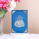 Blue Premium Velvet Covered Translation Quran with gold detailing, elegant Islamic gift available in multiple languages.