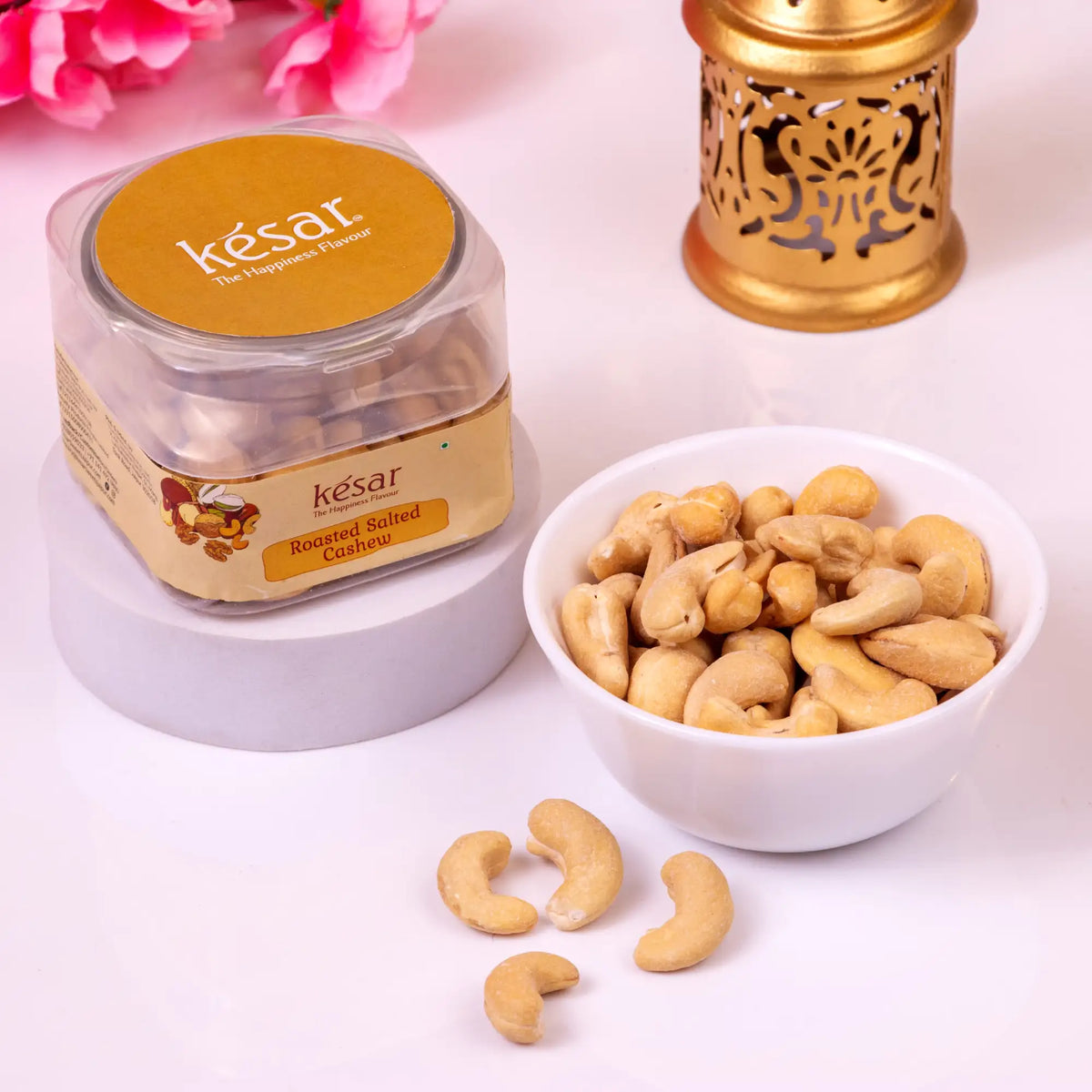 Roasted salted cashews by Kesar from the Red Velvet Blessings Hamper, ideal for luxury Ramadan and Eid food gift baskets.