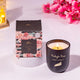 Midnight Rose scented candle in black glass with floral box packaging. Included in Noor Al-Sweets & Serenity Hamper for Ramadan and Eid gifts.
