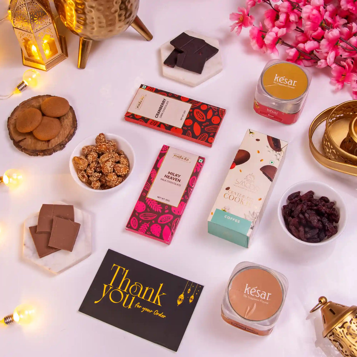 Unboxed Heavenly Indulgence Treat Hamper showing assorted sweets, cookies, and chocolates for Eid and Ramadan gifting.