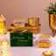 Noor Al-Midnight Delight - Ramadan Gift Hamper with golden tray, roasted nuts, candle, and greeting card. Ideal for festive gifting in Jaipur.