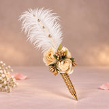 White feather Nikah Pen with Qubool Hai and golden rose embellishments – from Amaanat-e-Nikaah Offwhite Bling luxury nikah gift set