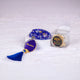 Blue Crystal Tasbeeh 100 Beads - Personalized Gift with name 'Ibrahim', handcrafted with gold accents and tassel, includes gift box packaging.