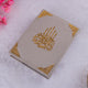 Flat lay of gray Premium Velvet Quran with gold accents, elegant Islamic gift for men or women.