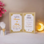 A3 thumb print edition Nikah Nama with gold detailing and personalized names, part of the Divine Elegance Nikah Nama Hamper.