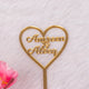 Custom heart-shaped gold name topper with 'Amreen & Ateeq' text, perfect for personalizing Nikah Pen & Golden Rose Gift for weddings.