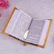 Golden Quran with Hindi translation and gold feather bookmark, included in the Golden Sawab-e-Jariya - Bling Quran Gift Set for gifting.