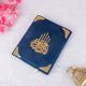 Elegant navy blue Personalised Premium Kaaba Quran with gold calligraphy, a luxurious handmade religious gift for men and women.
