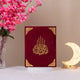 Kaaba Quran in red premium velvet gift box with gold embellishments, handmade and elegant for religious ceremonies and gifting.