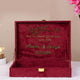 Inside view of maroon Tilawat-e-Quran box with personalized names and Quranic verse, ideal for Nikah and Eid gifting.