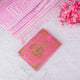 Pink velvet Quran with gold Arabic calligraphy, part of the Butterfly Quran Gift Set - Pink Butterfly Sawab-e-Jariya, perfect for gifting.