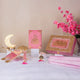 Pink Sequence Bridal Hamper - Sawab-e-Jariya gift set with Quran, Rehal, Tasbeeh, and prayer mats, ideal for weddings and Nikah ceremonies.