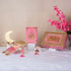 Pink Bridal Hamper featuring a velvet Quran, glitter Rehal, Tasbeeh, and decorative box. Elegant Islamic gift set for weddings and special occasions.